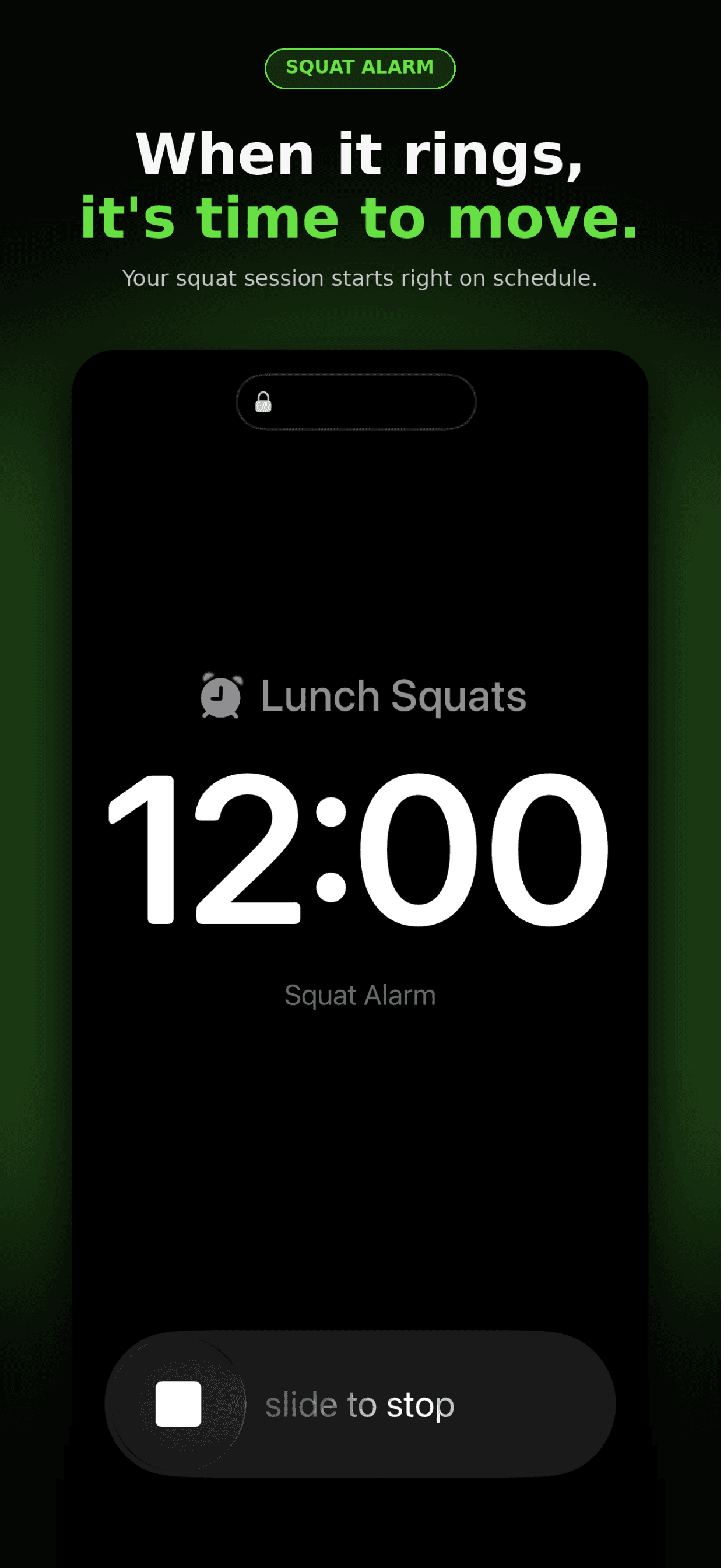 Squat Alarm ringing on the iPhone Lock Screen