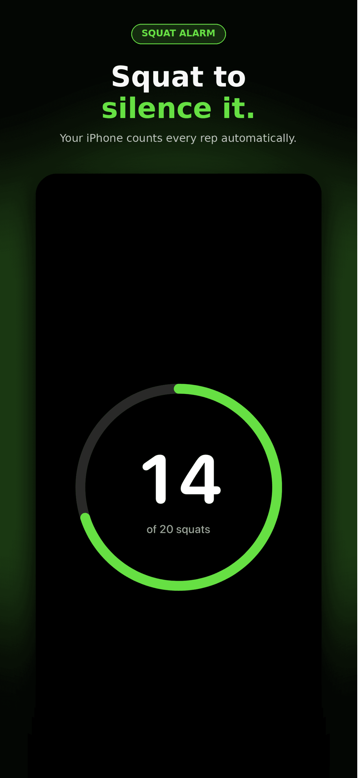Live squat counter tracking reps to silence the alarm